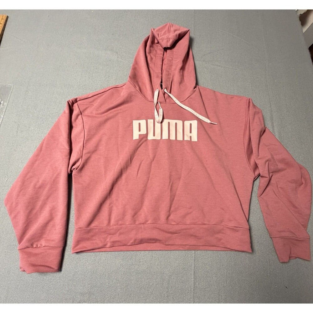 Puma Womens Medium Pink Cropped Hoodie Sweatshirt Keeps You Dry Logo Made Vietna